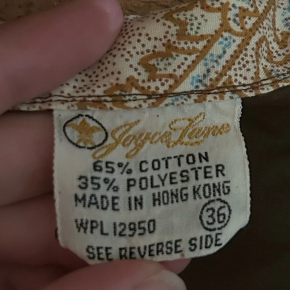 Vintage Joyce Lane Brown Patterned Collared Long Sleeve Button Down Size 36 - Picture 3 of 4